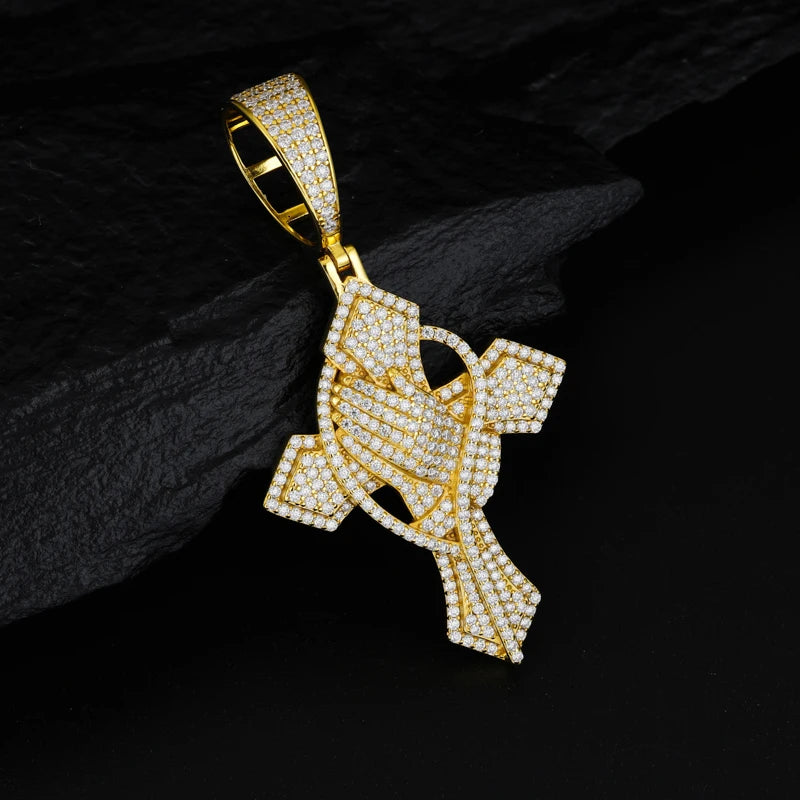 S925 Moissanite Gothic Cross Praying Hands Pendant - Icedgame & Co