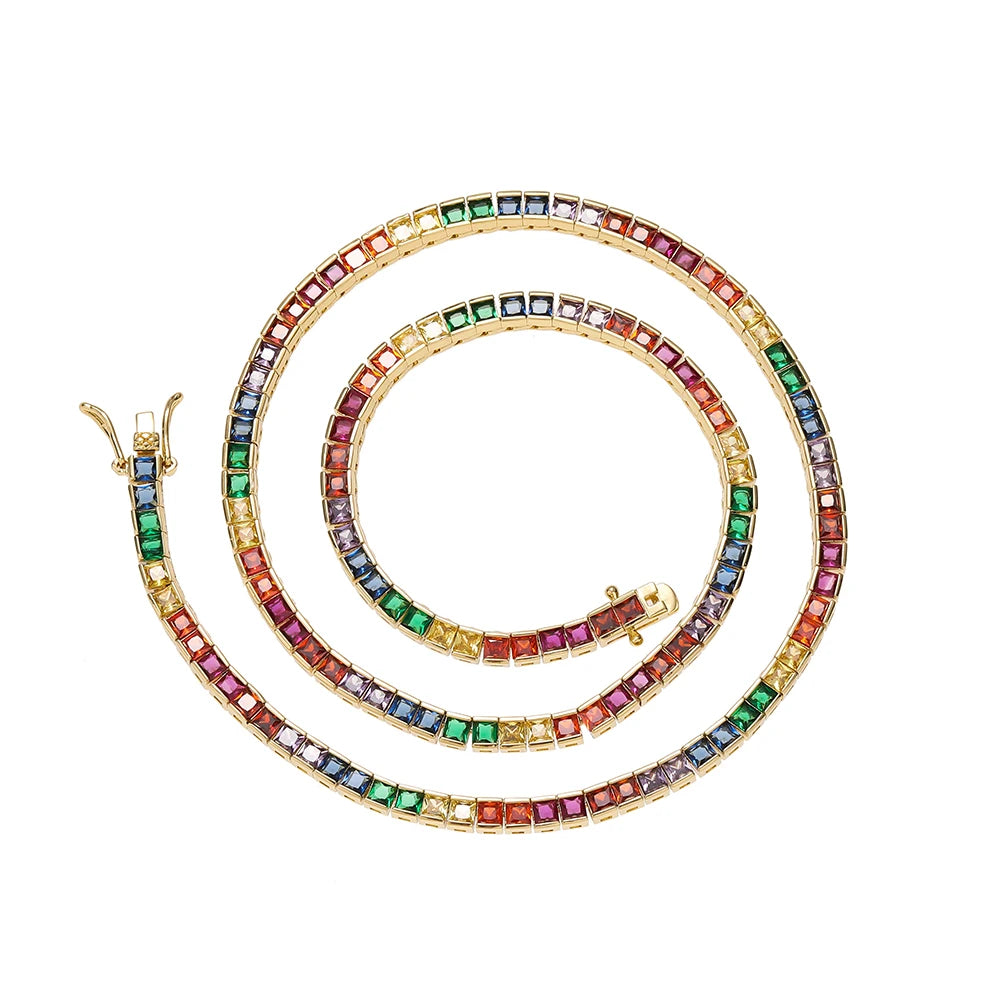 Multicolor Emerald Cut Tennis Necklace