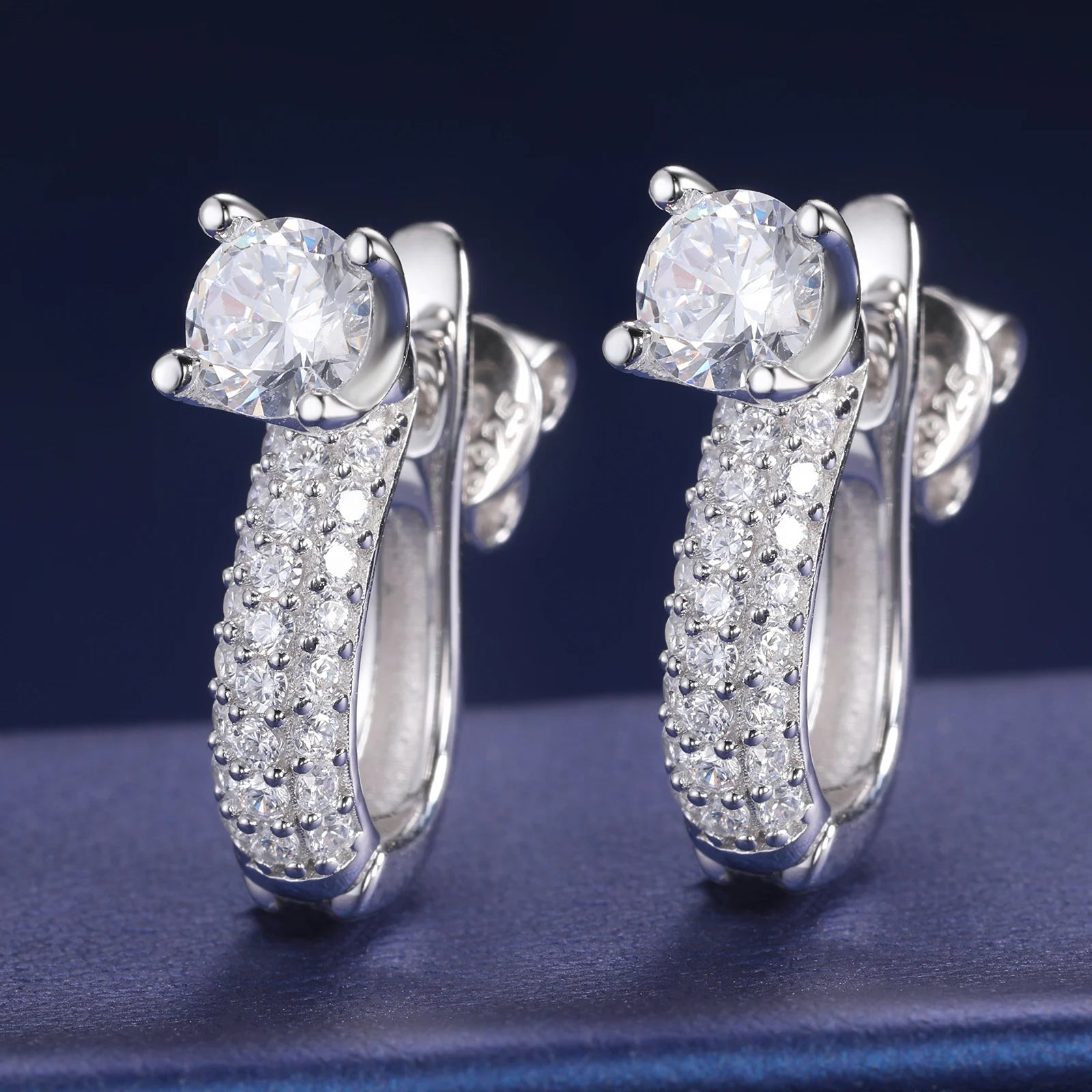 S925 Moissanite Pave Hoop Stud Earrings – White Gold