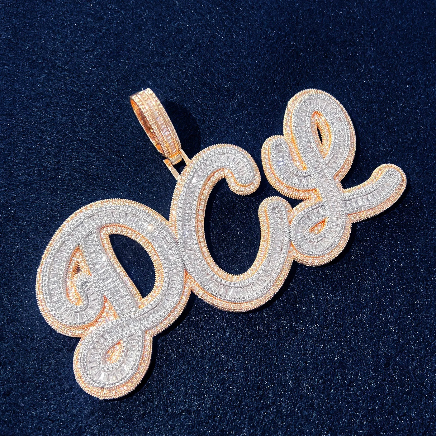 Baguette Cursive Letter Pendant - Icedgame & Co