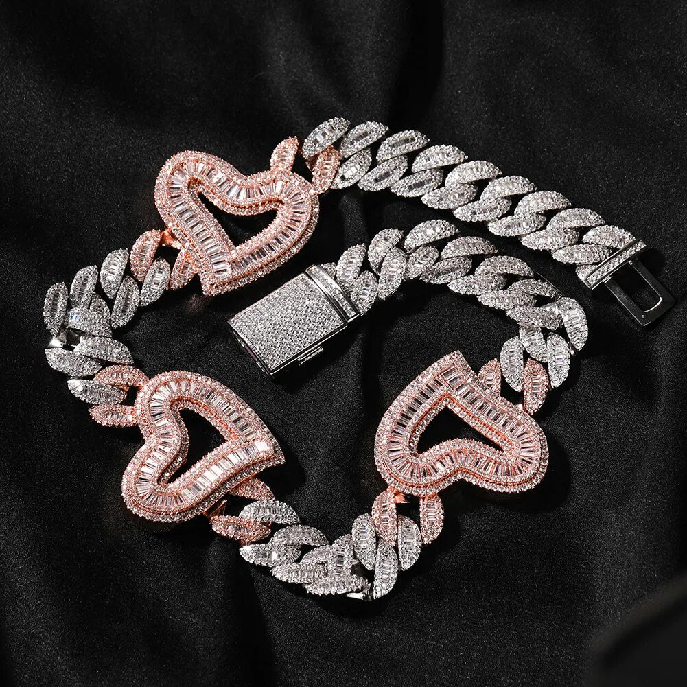 16MM Tri-Wavy Heart Cuban Link Choker