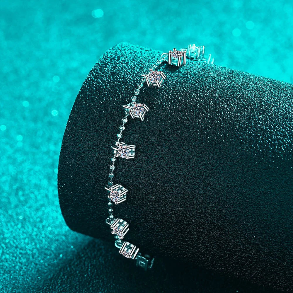 Women's S925 Moissanite Diamond Dangle Princess Bracelet - 4mm