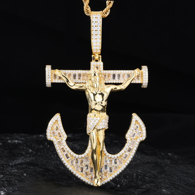 S925 Moissanite Anchor Crucifix Pendant