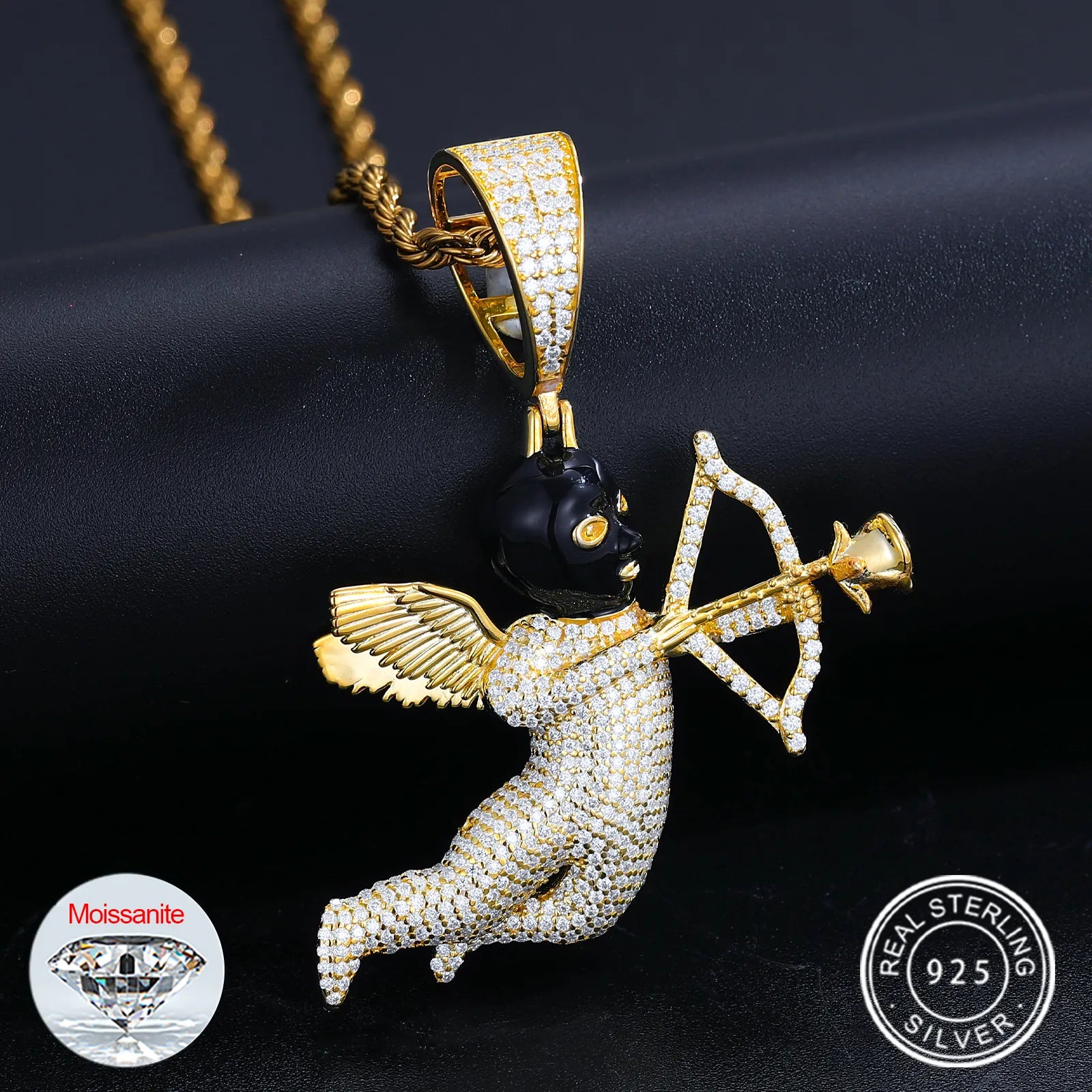 S925 Moissanite Ski Mask Cupid Pendant