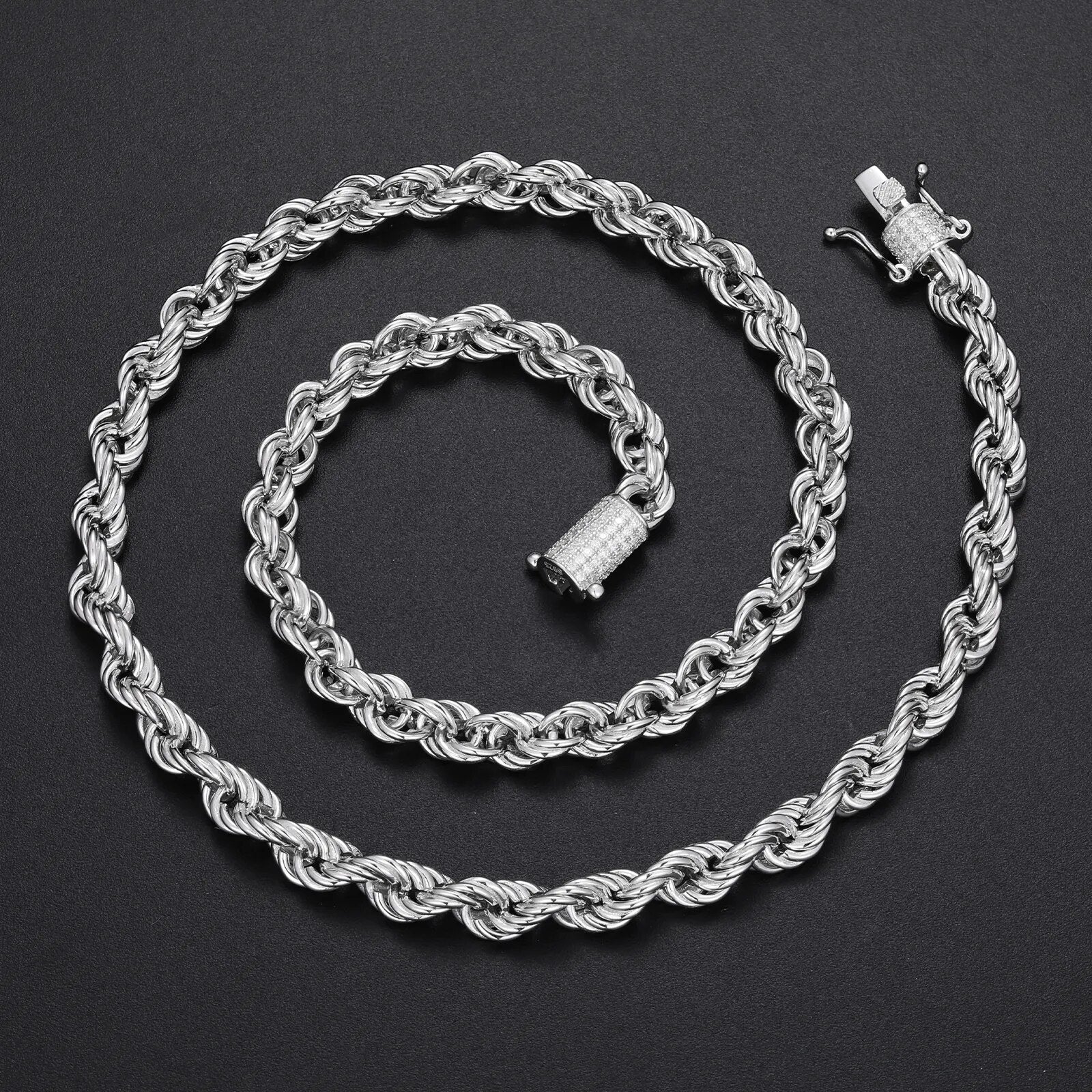 925 Sterling Silver 6MM/12MM Twist Rope Chain Necklace With Moissanite Clasp