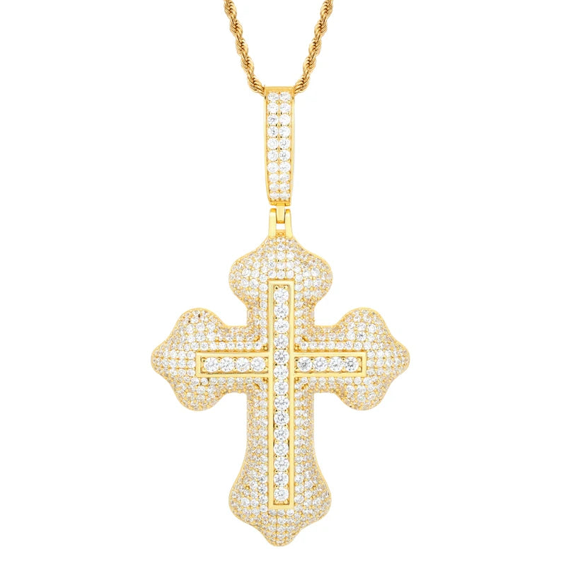 S925 Moissanite Diamond Full Inline Baguette Royal Cross Pendant