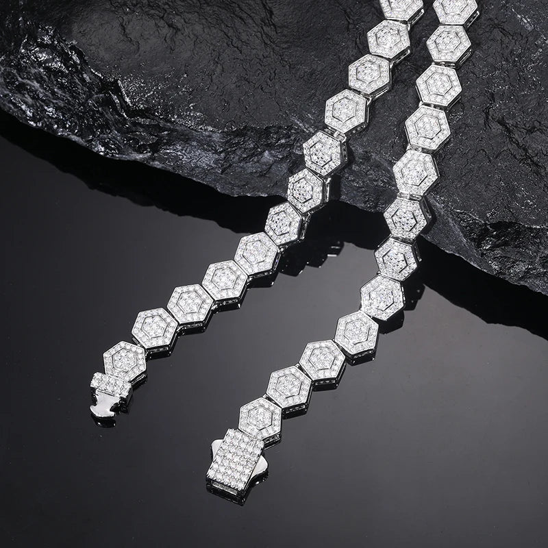 S925 Moissanite Geometric Hexagon Link Chain Necklace - Icedgame & Co