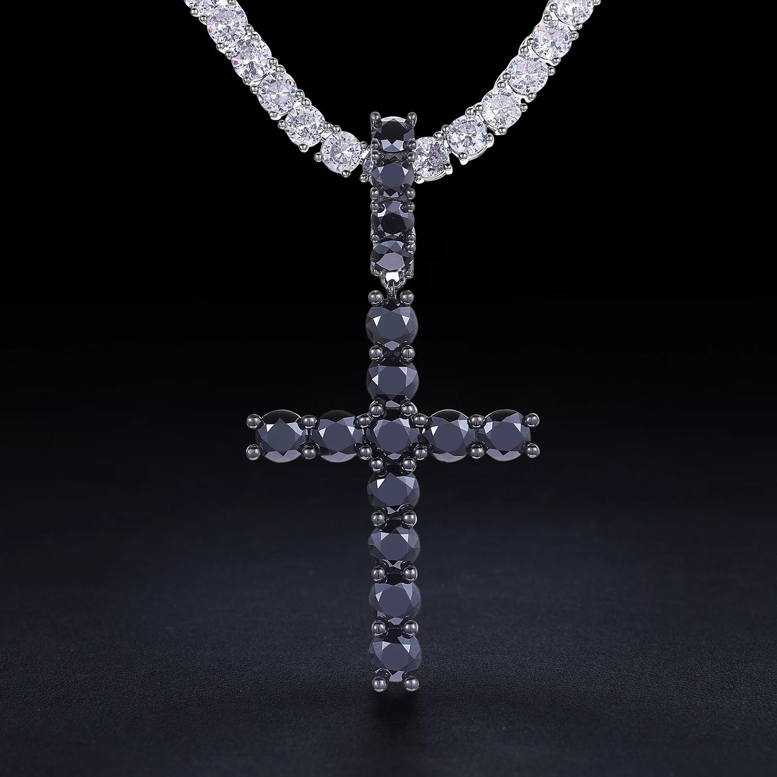 S925 Moissanite Black Stone Diamond Cross Pendant