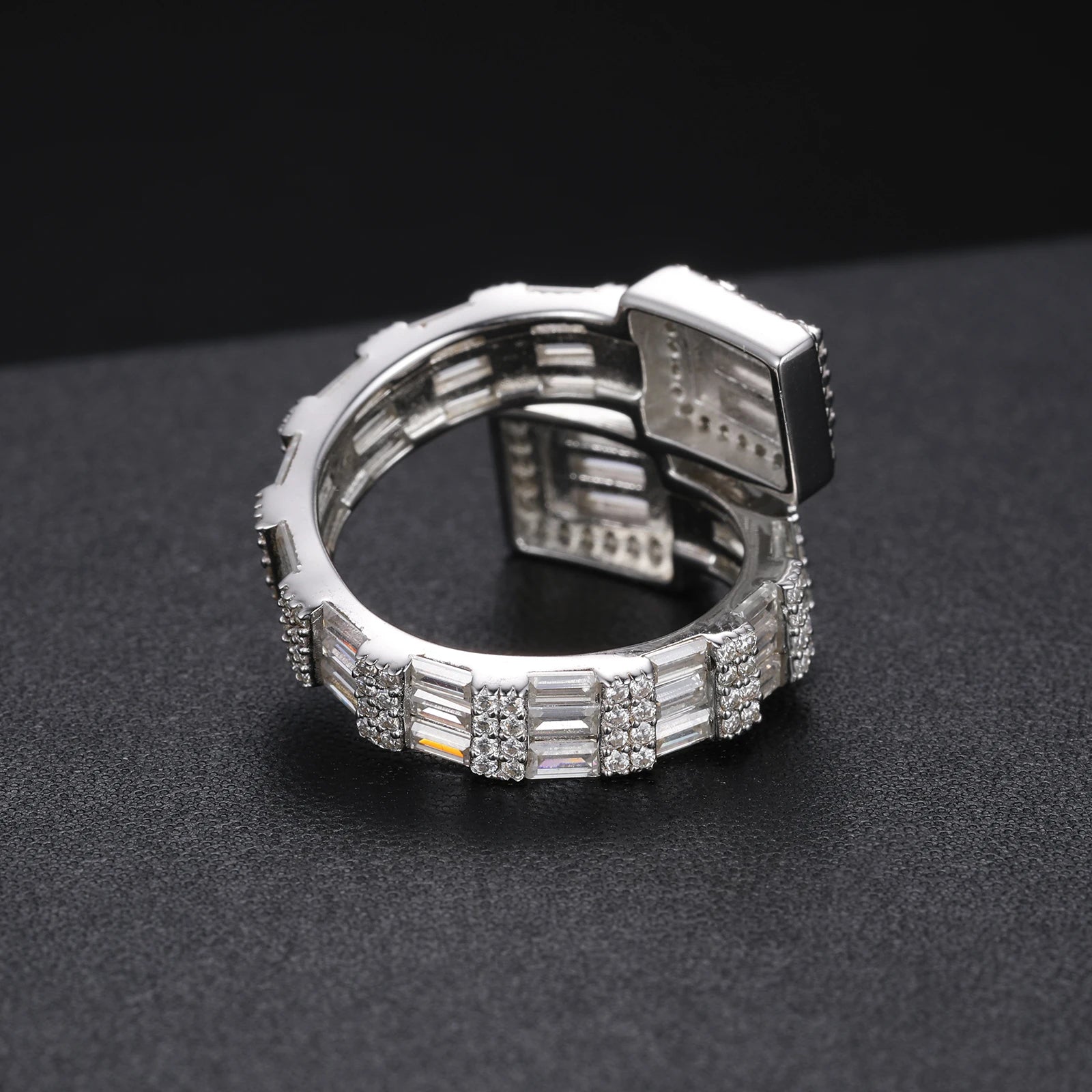 S925 Baguette Moissanite Overlapping Ring - Icedgame & Co