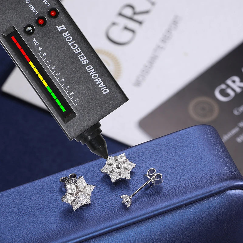 S925 Moissanite Clustered Star Stud Earrings – White Gold