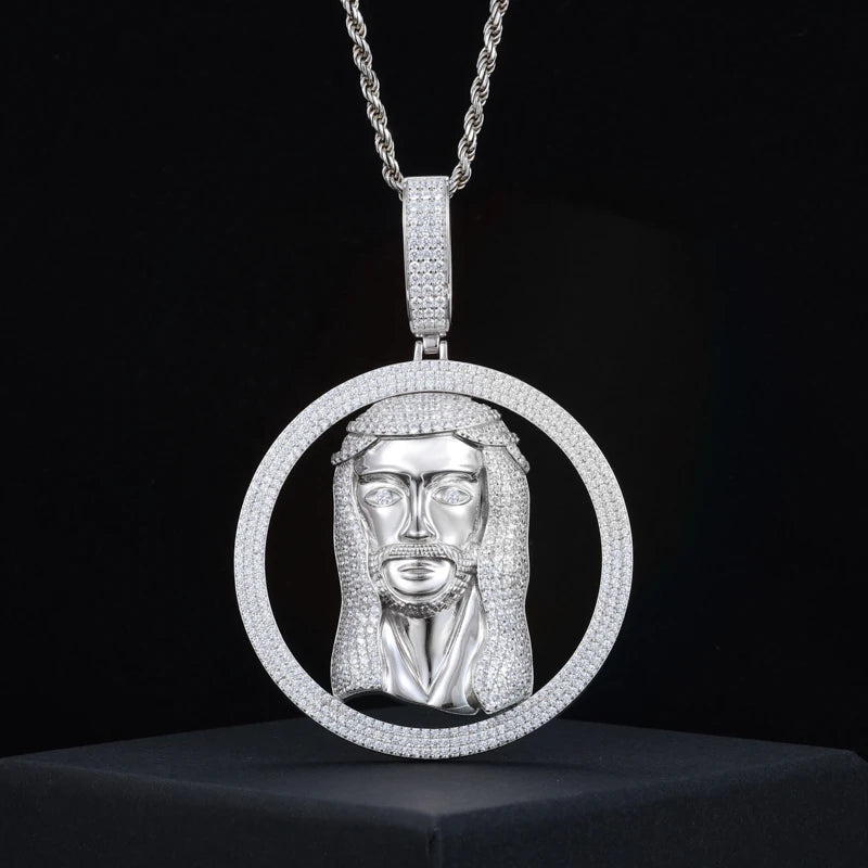 S925 Moissanite Jesus Rowel Circle Pendant