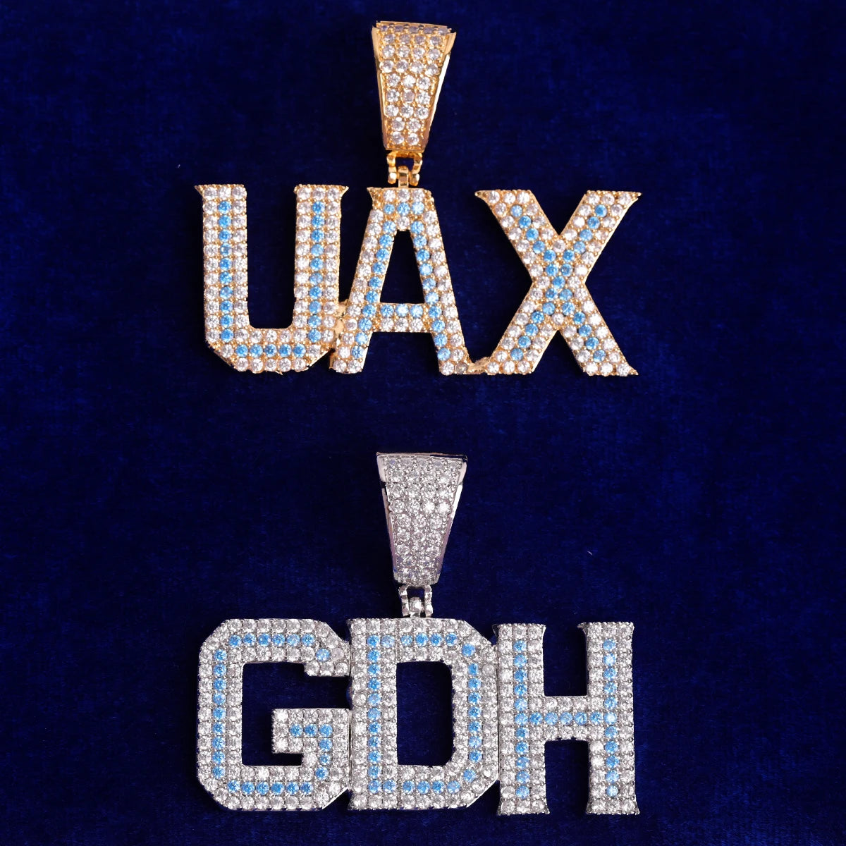 University Font Two-Tone Blue Custom Letter Pendant - Icedgame & Co