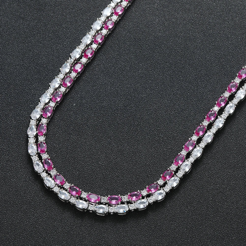 Oval-Cut Mixed Diamond Tennis Necklace - 2.5mm