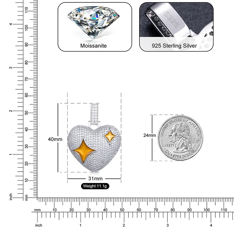 S925 Moissanite Bronze Diamond Heart Pendant