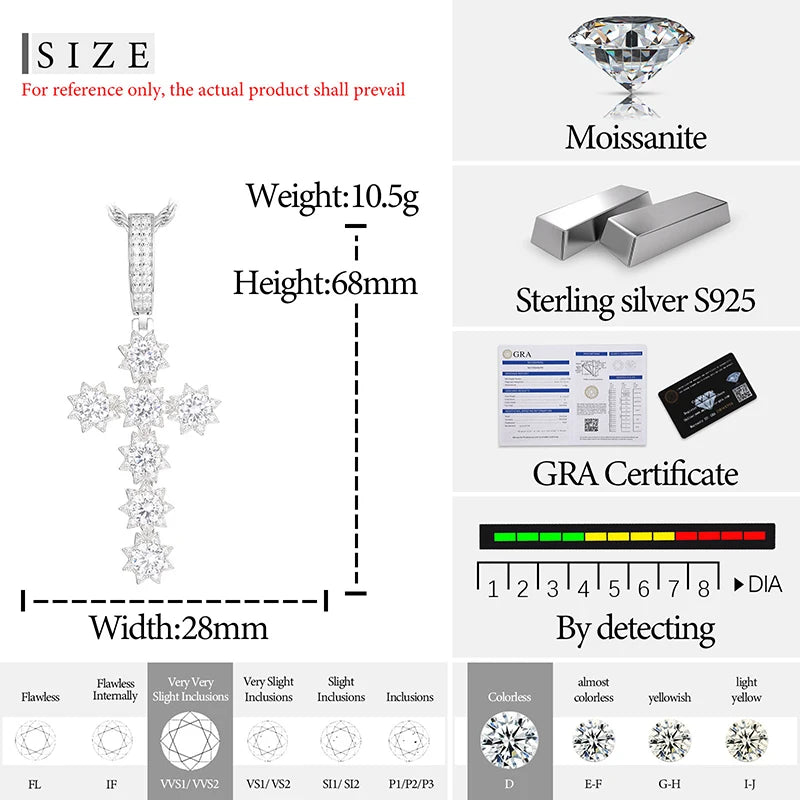 S925 Moissanite Flower Cross Diamond Pendant