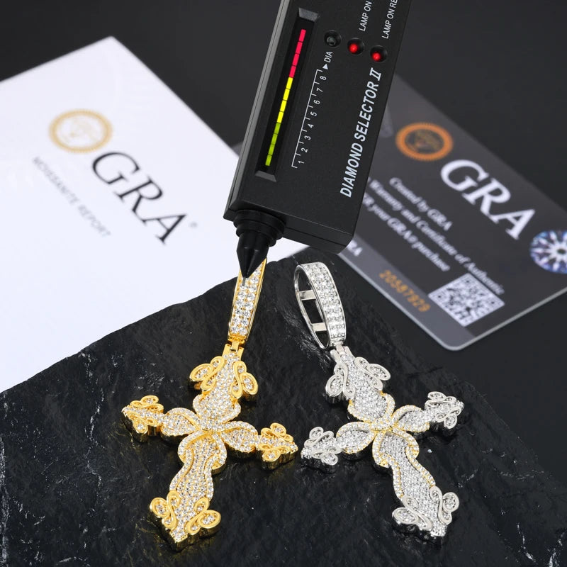 S925 Moissanite Flower Cross Pendant