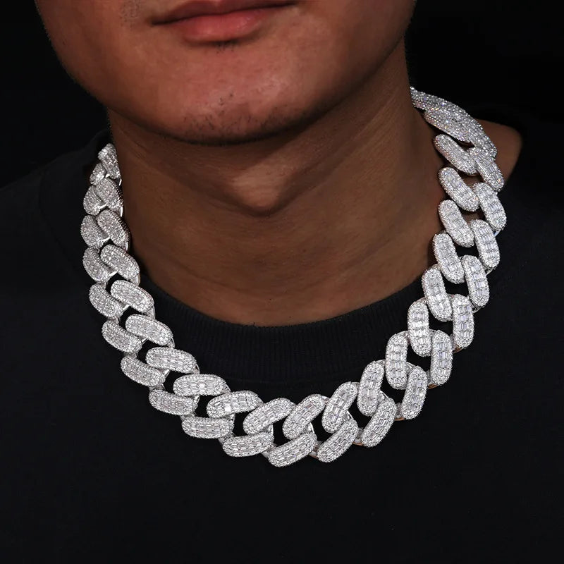 28mm Baguette Thick Cuban Link Necklace - Icedgame & Co