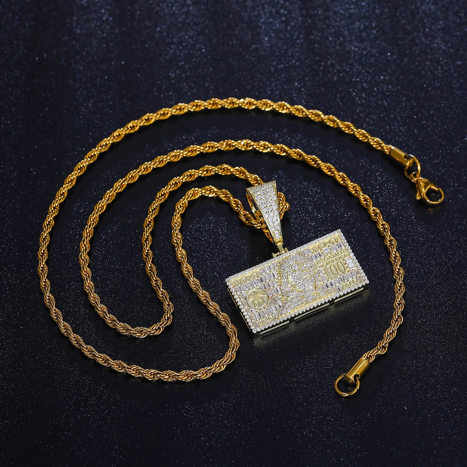 S925 Moissanite Diamond Dollar Bill Pendant Necklace