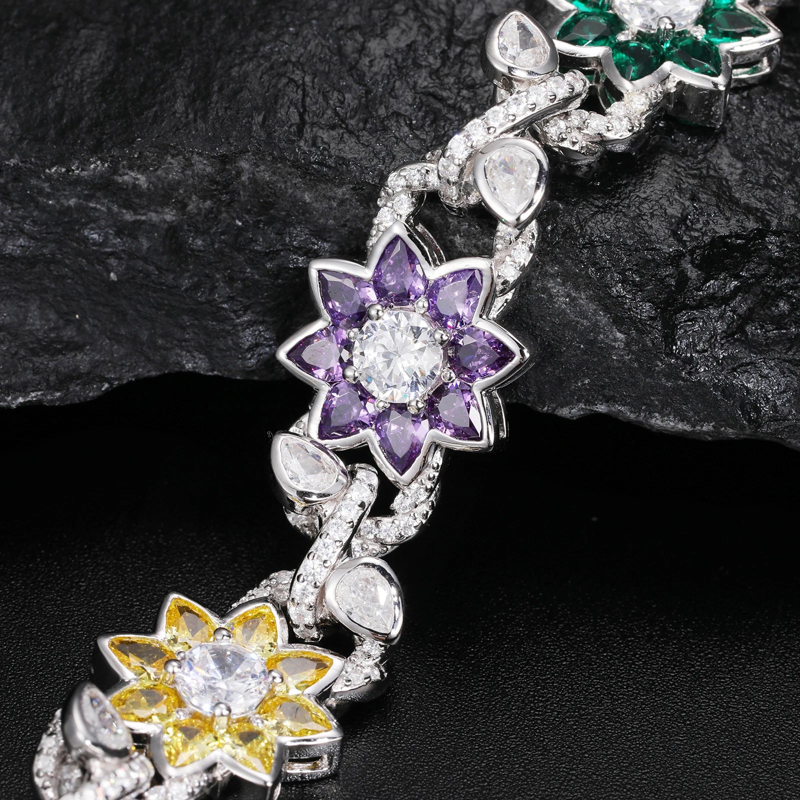 S925 Moissanite Infinity Link Colored Flower Gemstone Bracelet - Icedgame & Co