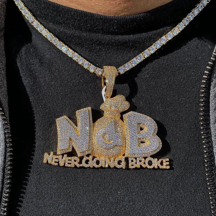 "NGB - Never Going Broke" Letters Diamond Pendant