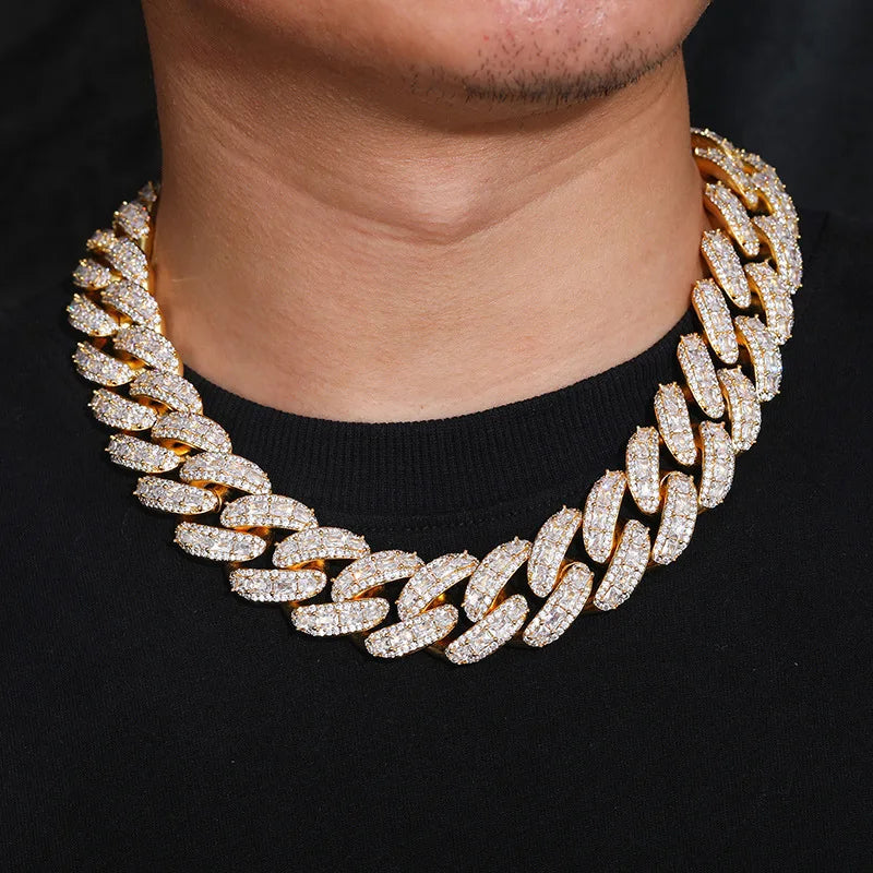25mm Iced Out Baguette Curve Diamond Cuban Link Chain - Necklace/Bracelet