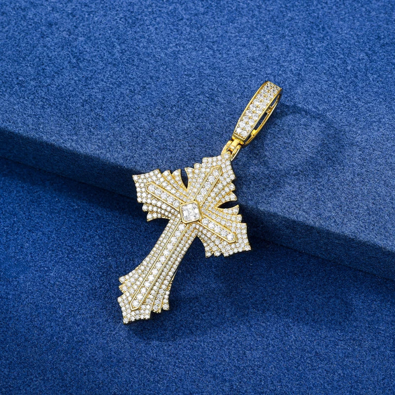 S925 Moissanite Diamond Layered Flared Cross Pendant