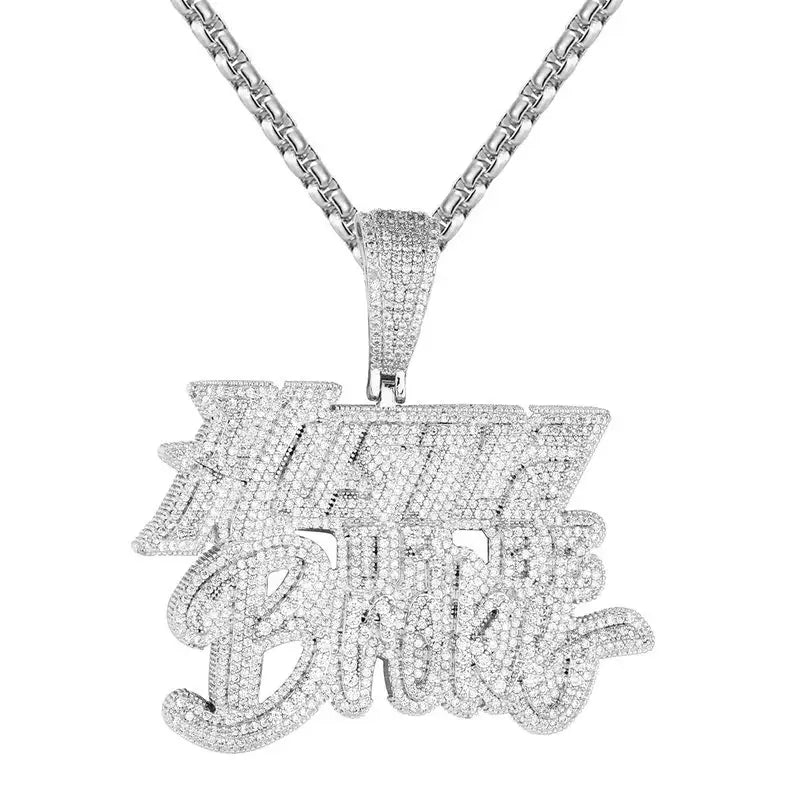 Iced Out "Hustle or Be Broke" Letter Pendant Necklace