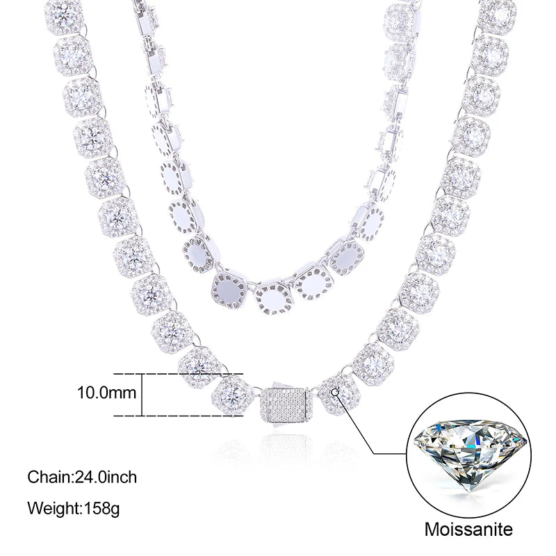 S925 Moissanite White Gold Clustered Tennis Necklace - 10mm