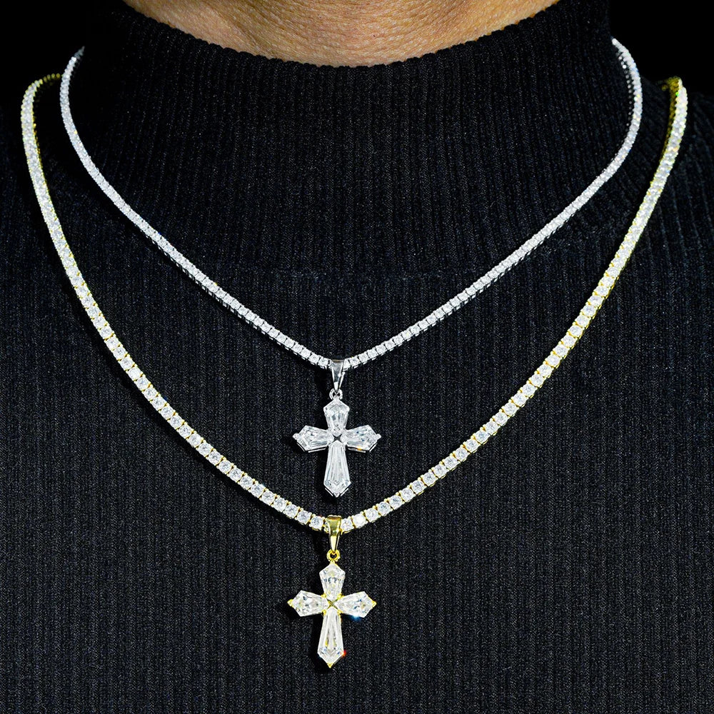 S925 Baguette Moissanite Gothic Cross Pendant