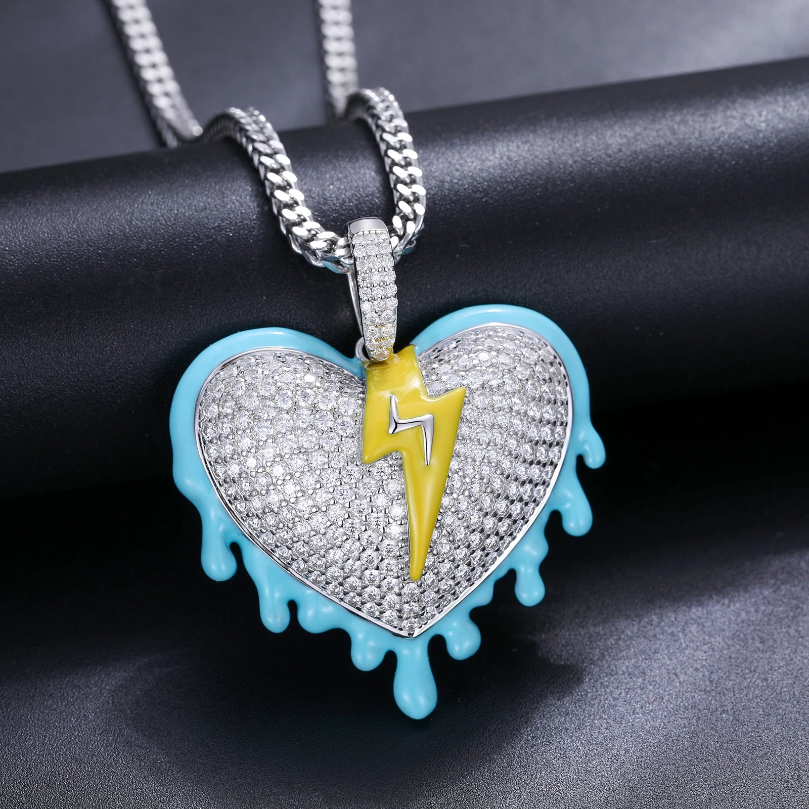 S925 Moissanite Luminous Dripping Heart with Lightning Bolt Pendant - Icedgame & Co