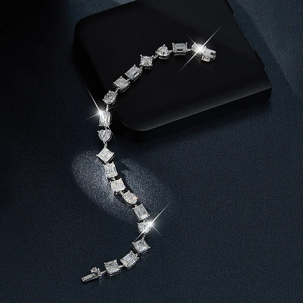 Women's S925 Moissanite Mixed Shape Gemstone Baguette Diamond Bracelet