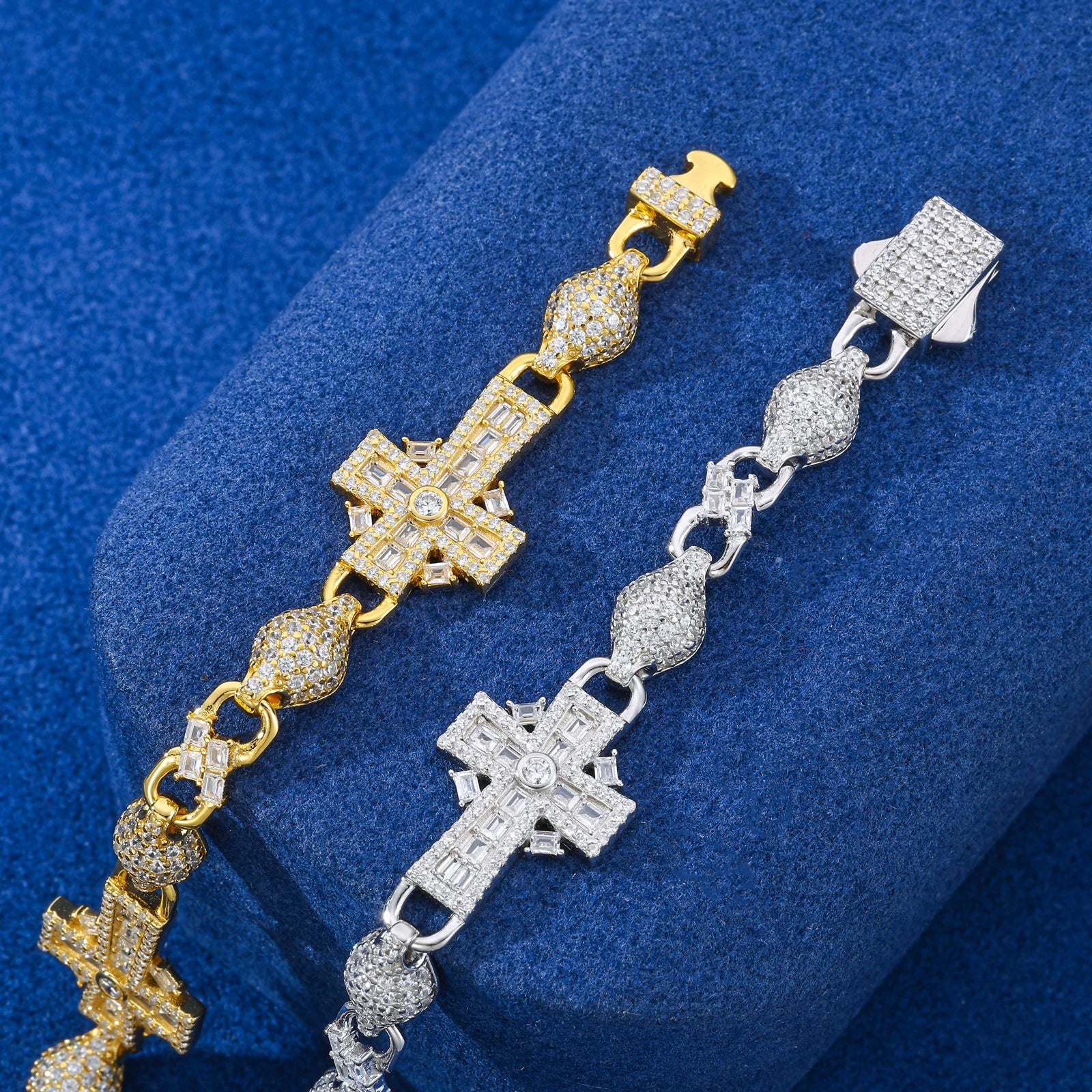 S925 Moissanite Diamond Iced Royal Cross Link Bracelet - 14mm