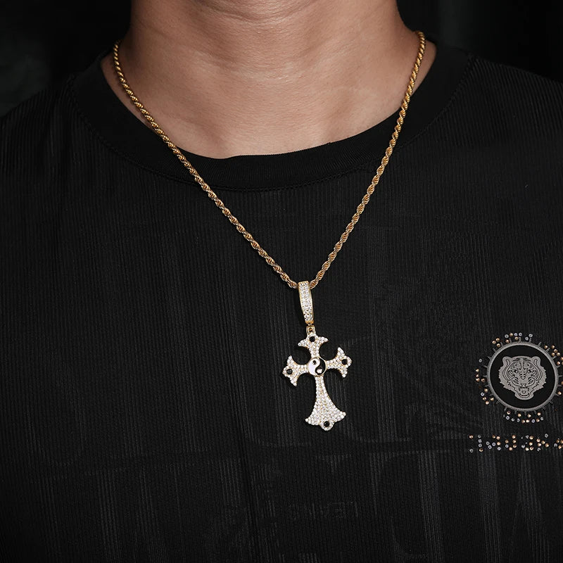S925 Moissanite Diamond Yin Yang Cross Pendant
