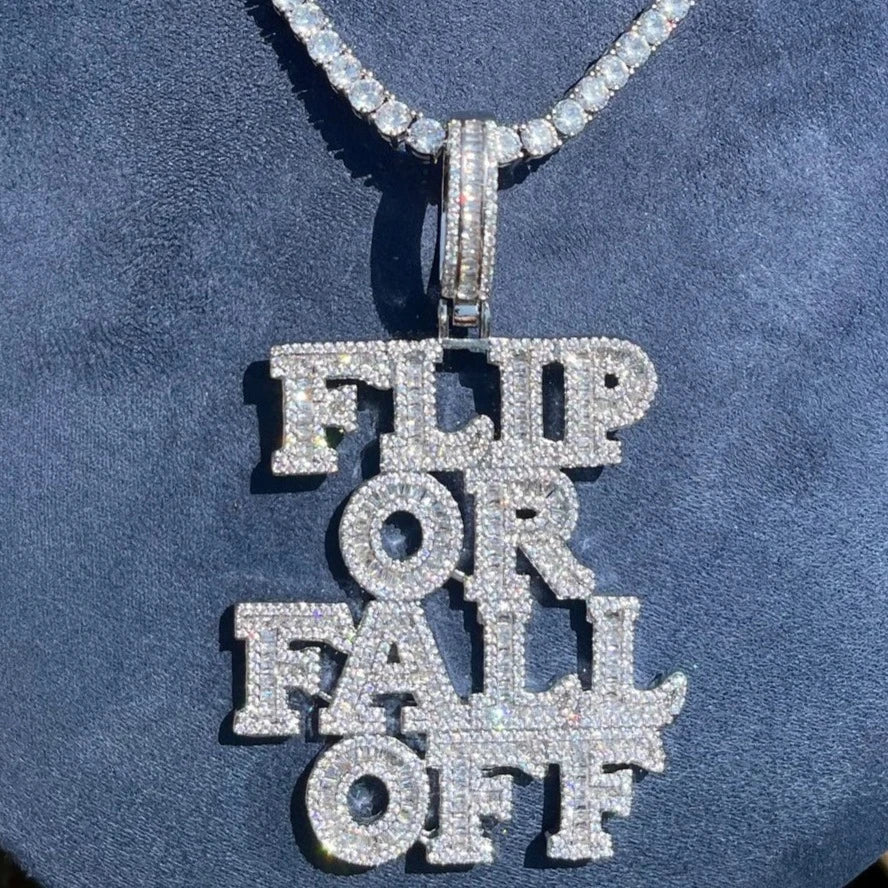 "FLIP OR FALL OFF" Baguette Letter Pendant