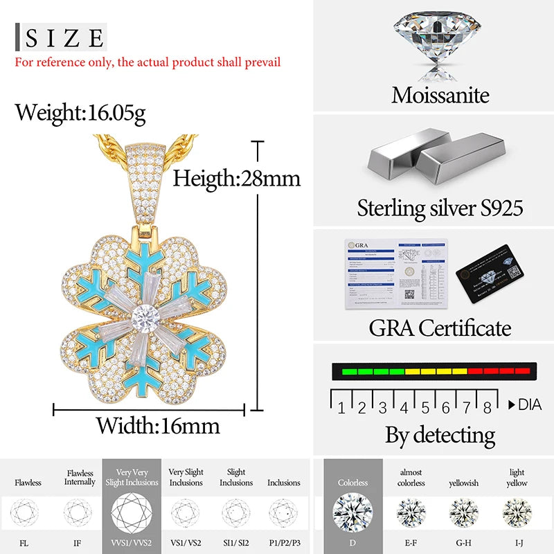 S925 Moissanite Luminous Rotate Snowflake Pendant - Icedgame & Co