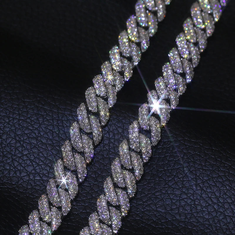 S925 Moissanite Cuban Diamond Link Chain Necklace or Bracelet - 10mm