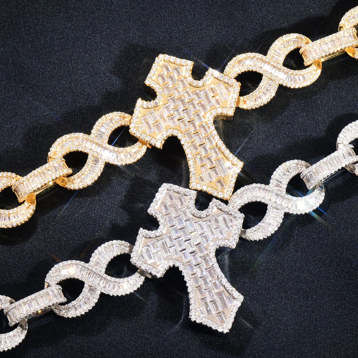 Infinity Baguette Cross Diamond Link Chain - 15mm