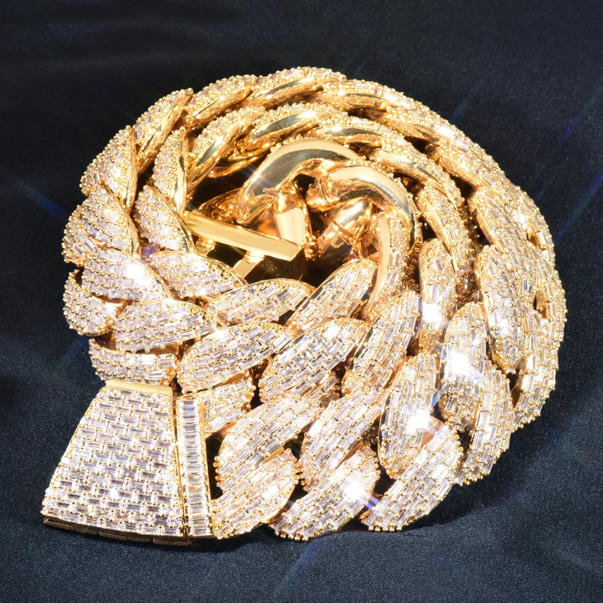 20MM Iced-Out Baguette Curve Diamond Cuban Link Chain