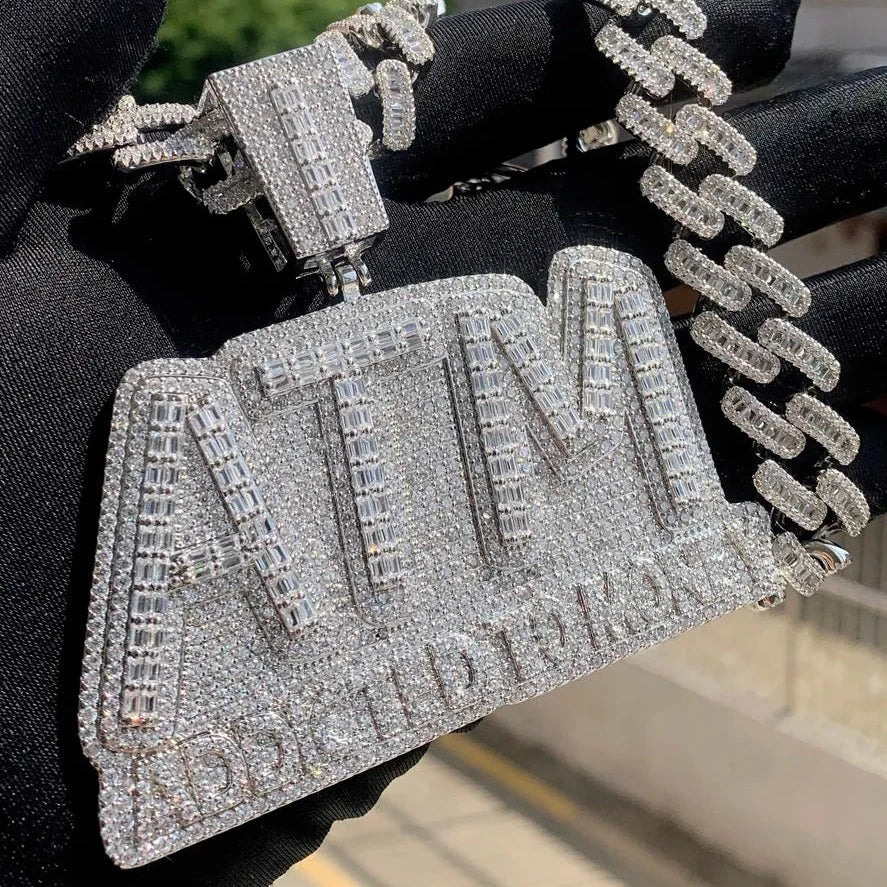 Fully Iced "ATM - Addicted to Money" Pave Letter Diamond Pendant