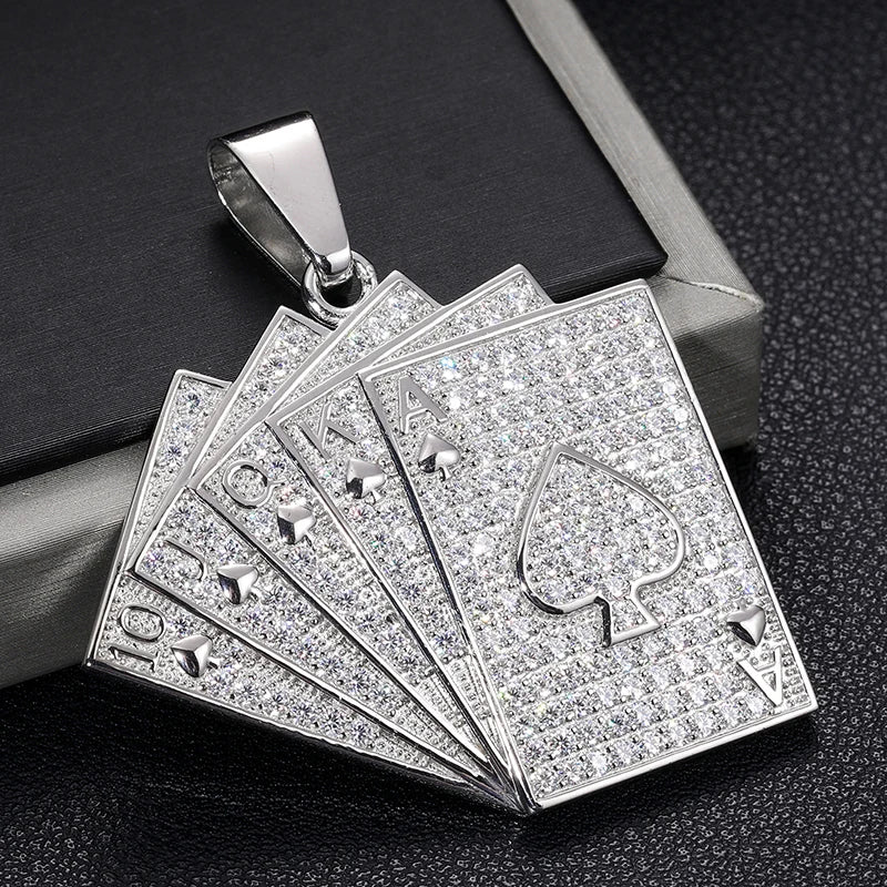 Silver 925 Moissanite Poker Lucky Ace Of Spades Pendant Necklace