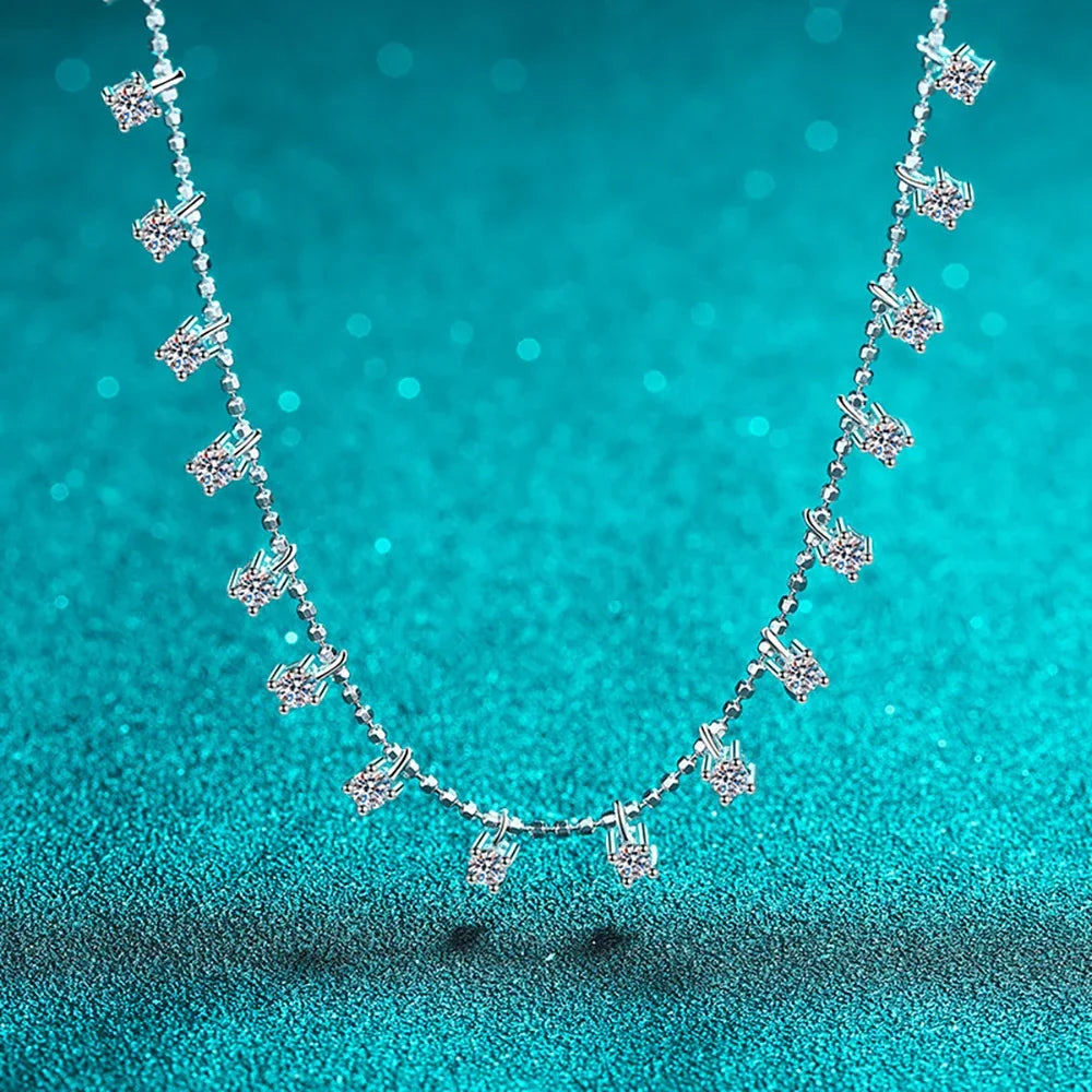 Women's S925 Moissanite Diamond Dangle Princess Necklace - 4mm