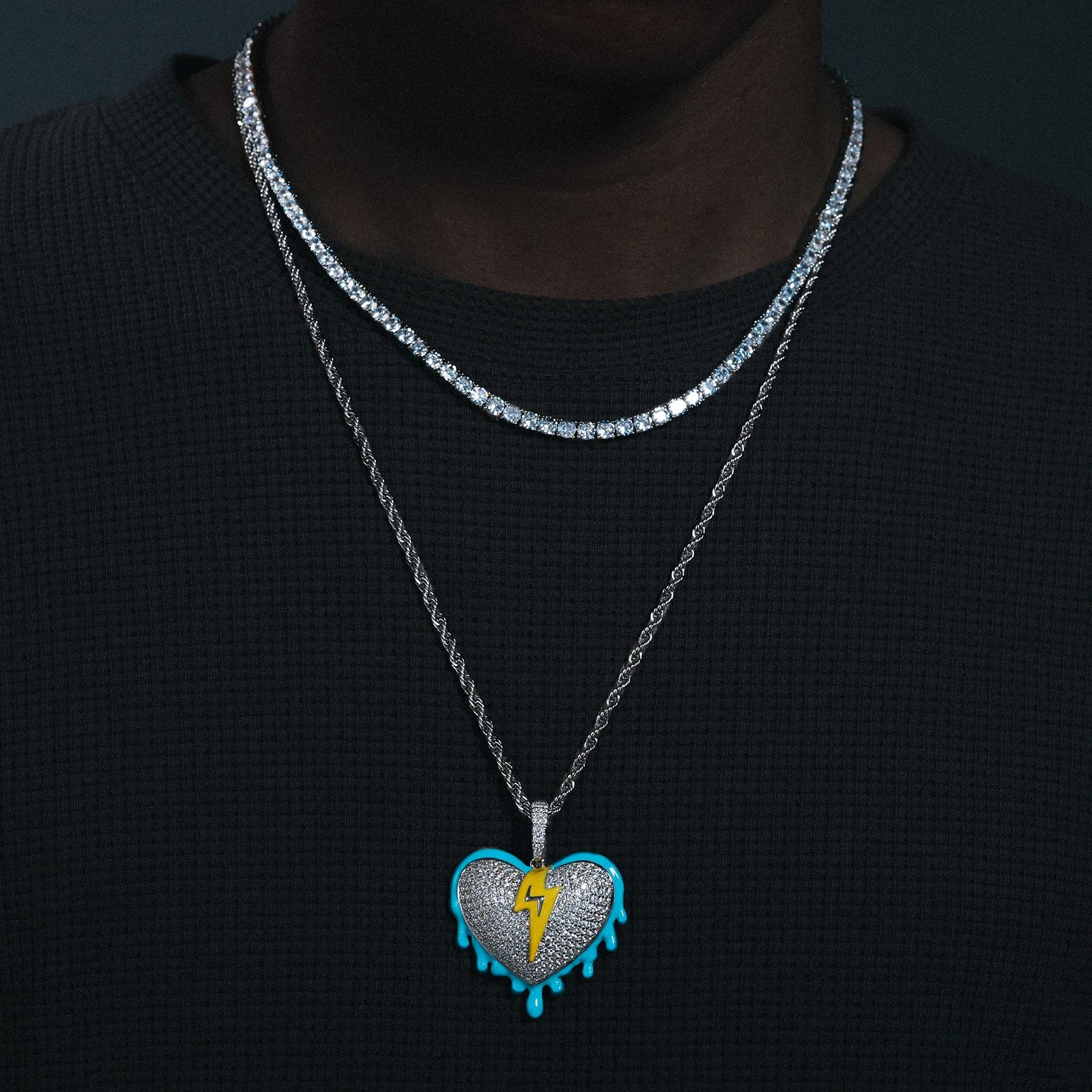 S925 Moissanite Luminous Dripping Heart with Lightning Bolt Pendant
