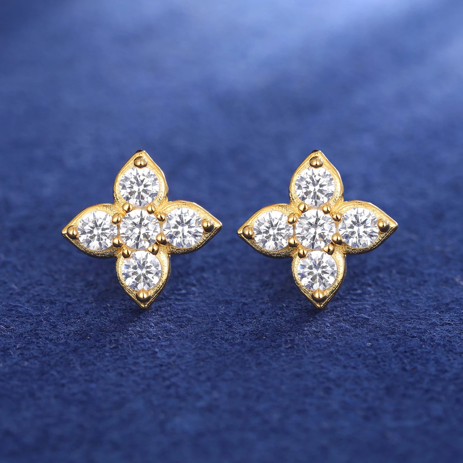 S925 Moissanite Floral Stud Earrings