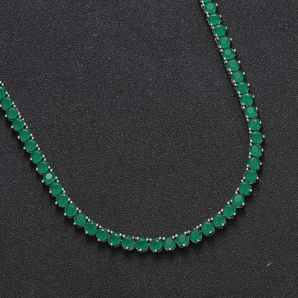 Green Stone Tennis Necklace - 4mm