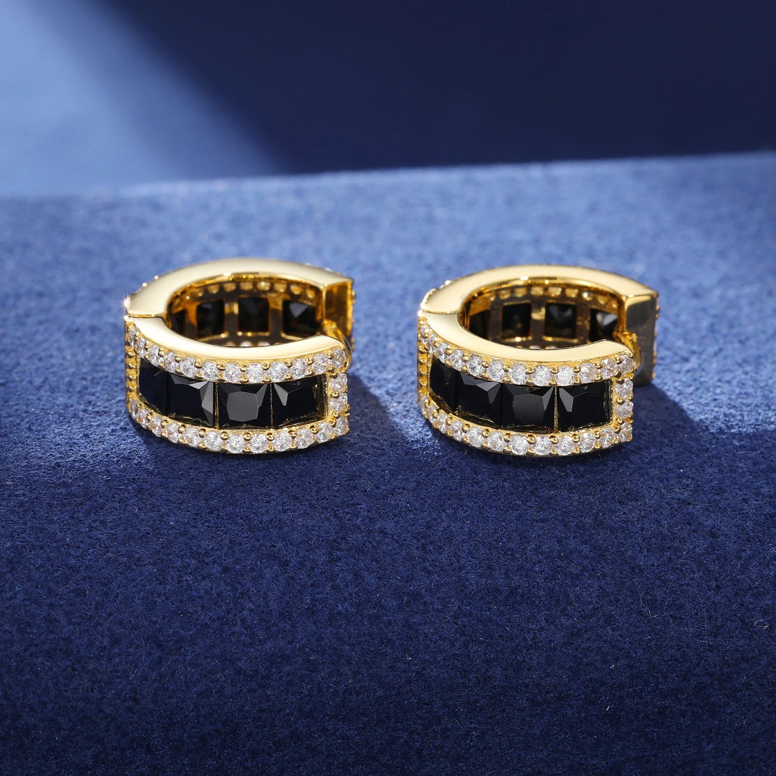 S925 Black Moissanite Halo Hoop Earrings