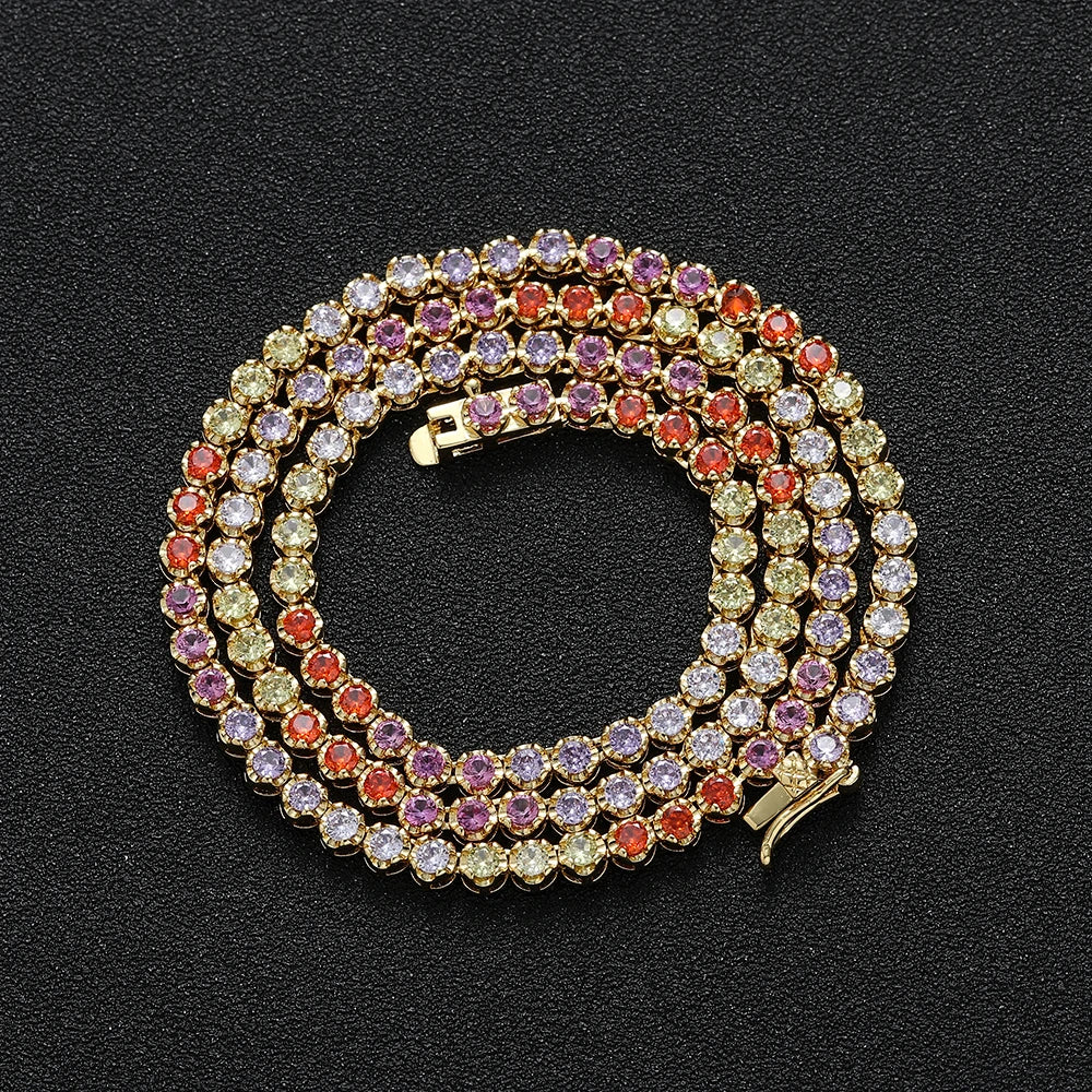 Triple Color Round Cut Stone Diamond Tennis Necklace - 2.5mm