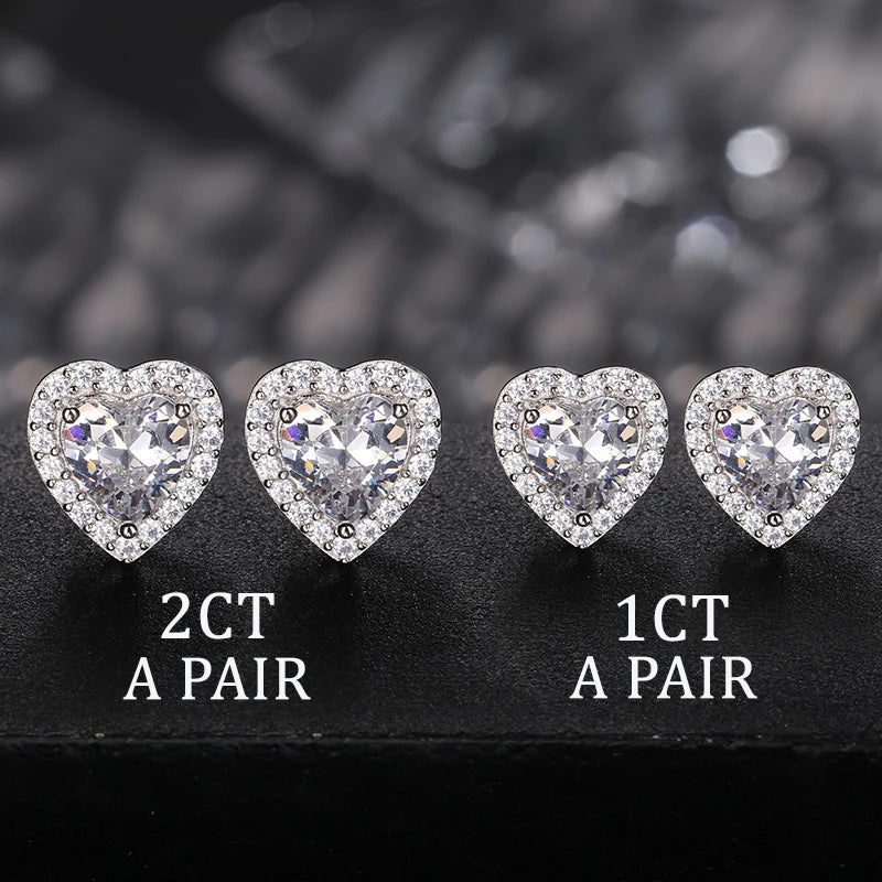 S925 Moissanite Diamond Clustered Heart Earrings - White Gold