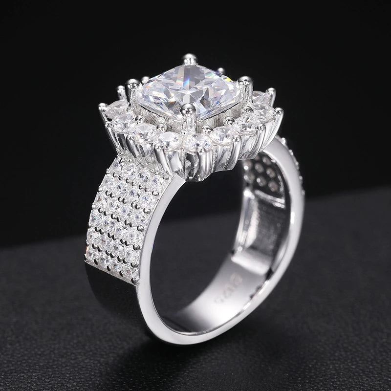 S925 Moissanite Square Cut Halo Diamond Ring - Icedgame & Co