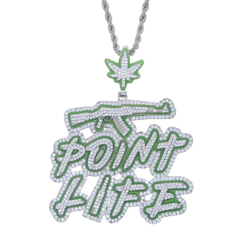 Luminous AK47 Gun "Point Life" Letter Diamond Pendant Necklace - Icedgame & Co