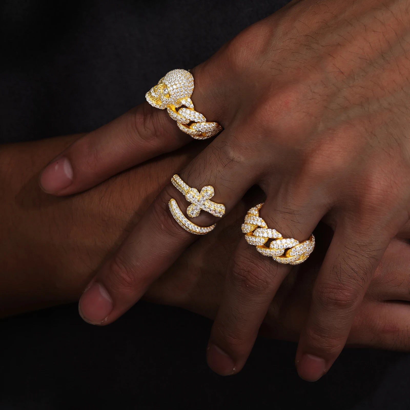 S925 Gold Moissanite Skull Cuban Diamond Ring